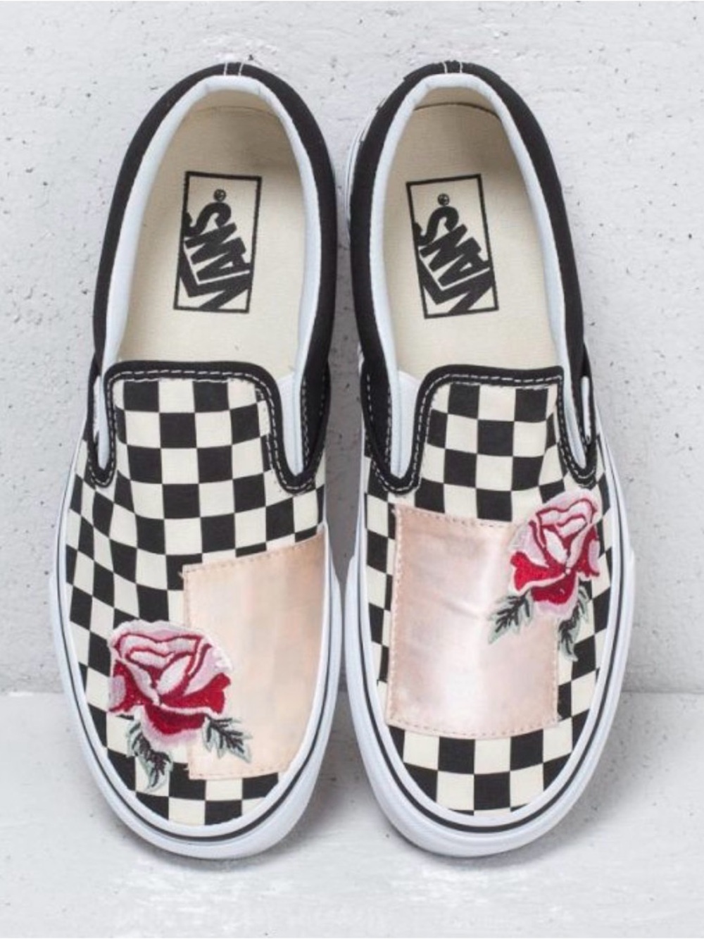 Vans Slip-On Sneakers with Pink Rose Patch